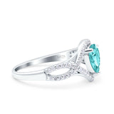 Halo Art Deco Wedding Pear Bridal Ring Crisscross Round Simulated Cubic Zirconia 925 Sterling Silver