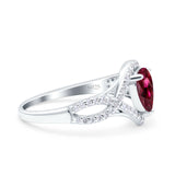 Halo Art Deco Wedding Pear Bridal Ring Crisscross Round Simulated Cubic Zirconia 925 Sterling Silver