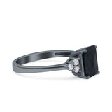 Emerald Cut Art Deco Wedding Engagement Ring Round Simulated Cubic Zirconia 925 Sterling Silver