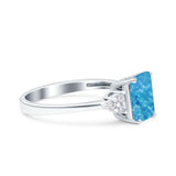 Emerald Cut Art Deco Wedding Engagement Ring Round Simulated Cubic Zirconia 925 Sterling Silver