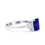 Emerald Cut Art Deco Wedding Engagement Ring Round Simulated Cubic Zirconia 925 Sterling Silver