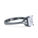Emerald Cut Art Deco Wedding Engagement Ring Round Simulated Cubic Zirconia 925 Sterling Silver