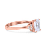 Emerald Cut Art Deco Wedding Engagement Ring Round Simulated Cubic Zirconia 925 Sterling Silver