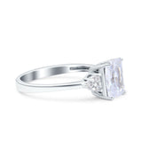 Emerald Cut Art Deco Wedding Engagement Ring Round Simulated Cubic Zirconia 925 Sterling Silver