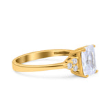 Emerald Cut Art Deco Wedding Engagement Ring Round Simulated Cubic Zirconia 925 Sterling Silver