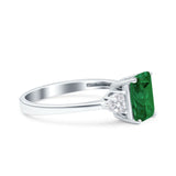 Emerald Cut Art Deco Wedding Engagement Ring Round Simulated Cubic Zirconia 925 Sterling Silver
