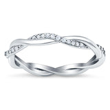 Full Eternity Crisscross Band Wedding Ring Round Simulated Cubic Zirconia 925 Sterling Silver (2.5mm)