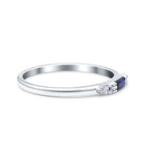 Simple Baguette Shape Wedding Ring Round Simulated Blue Sapphire CZ 925 Sterling Silver (2mm)