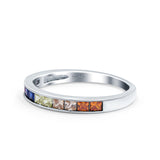 Multiple Colour Ring Wedding Engagement Band Princess Simulated Cubic Zirconia 925 Sterling Silver (2.8mm)