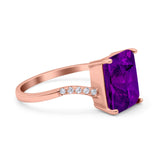 Swirl Engagement Ring Emerald Cut Simulated Cubic Zirconia 925 Sterling Silver