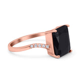 Swirl Engagement Ring Emerald Cut Simulated Cubic Zirconia 925 Sterling Silver