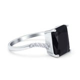 Swirl Engagement Ring Emerald Cut Simulated Cubic Zirconia 925 Sterling Silver