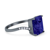 Swirl Engagement Ring Emerald Cut Simulated Cubic Zirconia 925 Sterling Silver
