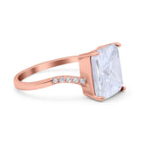 Swirl Engagement Ring Emerald Cut Simulated Cubic Zirconia 925 Sterling Silver