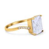 Swirl Engagement Ring Emerald Cut Simulated Cubic Zirconia 925 Sterling Silver