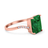 Swirl Engagement Ring Emerald Cut Simulated Cubic Zirconia 925 Sterling Silver