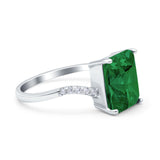 Swirl Engagement Ring Emerald Cut Simulated Cubic Zirconia 925 Sterling Silver
