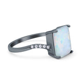 Swirl Engagement Ring Emerald Cut Simulated Cubic Zirconia 925 Sterling Silver