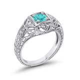 Antique Style Wedding Ring Round Simulated Cubic Zirconia 925 Sterling Silver