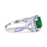 Cushion Wedding Ring Simulated Amethyst Cubic Zirconia 925 Sterling Silver