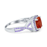 Cushion Wedding Ring Simulated Amethyst Cubic Zirconia 925 Sterling Silver