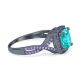 Cushion Wedding Ring Simulated Amethyst Cubic Zirconia 925 Sterling Silver