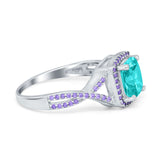 Cushion Wedding Ring Simulated Amethyst Cubic Zirconia 925 Sterling Silver