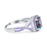 Cushion Wedding Ring Simulated Amethyst Cubic Zirconia 925 Sterling Silver