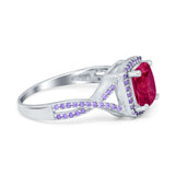 Cushion Wedding Ring Simulated Amethyst Cubic Zirconia 925 Sterling Silver