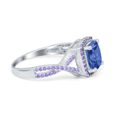 Cushion Wedding Ring Simulated Amethyst Cubic Zirconia 925 Sterling Silver