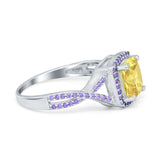 Cushion Wedding Ring Simulated Amethyst Cubic Zirconia 925 Sterling Silver
