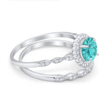 Two Piece Art Deco Halo Engagement Ring Round Simulated CZ 925 Sterling Silver