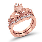 Wedding Bridal Piece Ring Heart Simulated Cubic Zirconia 925 Sterling Silver