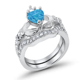Wedding Bridal Piece Ring Heart Simulated Cubic Zirconia 925 Sterling Silver