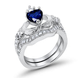 Wedding Bridal Piece Ring Heart Simulated Cubic Zirconia 925 Sterling Silver