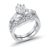 Wedding Bridal Piece Ring Heart Simulated Cubic Zirconia 925 Sterling Silver