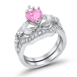 Wedding Bridal Piece Ring Heart Simulated Cubic Zirconia 925 Sterling Silver