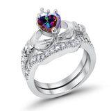 Wedding Bridal Piece Ring Heart Simulated Cubic Zirconia 925 Sterling Silver