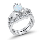 Wedding Bridal Piece Ring Heart Simulated Cubic Zirconia 925 Sterling Silver