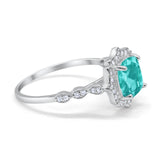 Halo Engagement Ring Cushion Simulated Cubic Zirconia 925 Sterling Silver