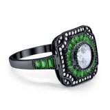 Art Deco Wedding Engagement Antique Style Ring Baguette Round Cubic Zirconia 925 Sterling Silver