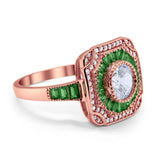 Art Deco Wedding Engagement Antique Style Ring Baguette Round Cubic Zirconia 925 Sterling Silver