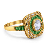 Art Deco Wedding Engagement Antique Style Ring Baguette Round Cubic Zirconia 925 Sterling Silver