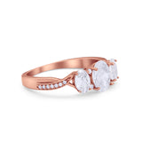 Oval Three Stone Engagement Ring Simulated Cubic Zirconia 925 Sterling Silver