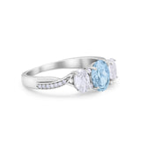 Oval Three Stone Engagement Ring Simulated Cubic Zirconia 925 Sterling Silver
