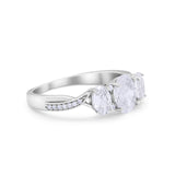 Oval Three Stone Engagement Ring Simulated Cubic Zirconia 925 Sterling Silver
