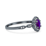 Halo Art Deco Oval Wedding Engagement Ring Simulated Cubic Zirconia 925 Sterling Silver