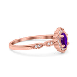 Halo Art Deco Oval Wedding Engagement Ring Simulated Cubic Zirconia 925 Sterling Silver