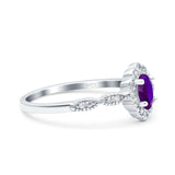 Halo Art Deco Oval Wedding Engagement Ring Simulated Cubic Zirconia 925 Sterling Silver
