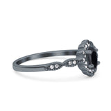 Halo Art Deco Oval Wedding Engagement Ring Simulated Cubic Zirconia 925 Sterling Silver